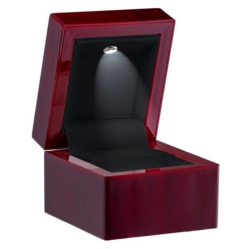 Allure - Luxury Ring Boxes With LED Light, Square Shaped Elegant Diamond Ring Case, For Unique Proposal Or Wedding, Small, Mahogany Wood With Black Leatherette Insert Jewelry Display Gift Box. 6 Boxes