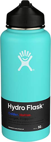 Hydro Flask Vacuum Insulated Stainless Steel Water Bottle Wide Mouth with Straw Lid (Mint, 32-Ounce)