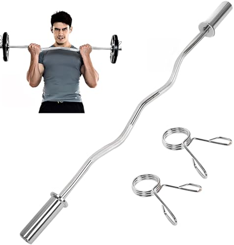 jxgzyy EZ Curl Bar Weight Bar Barbell Bar 47 Inches Weight Lifting Bar for 2 Inches Weight Plates, Non-Slip Hand Grip With 2 Spring Collars For Gym Home Exercises Squat and Deadlift Fitness - Image 3