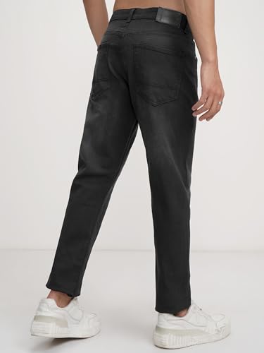 Image of Highlander Mens Tapered Fit Denim Jeans for Man |Jeans Pant Cropped Length|Mid-Rise|Stylish Casual Wear with Stretchable Fabric