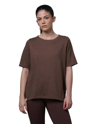 Image of TECHNOSPORT Women Relaxed Fit Cubic Melange Round Neck T-Shirt | Quick Dry Polyester Casual Tee with UPF 50+ UV Protection, Anti-Microbial & Double Cool Technology