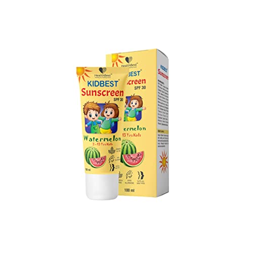 HealthBest Kids Watermelon Cooling Sunscreen SPF-30 Boosts Vitamin D Absorption PA+++ Prevents Tanning Cream for 3-13 Years Kids | Each 100ml (Pack of 1)
