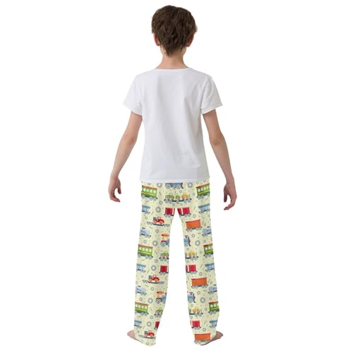 ZZXXB Steam Train Car Boys Long Pants Soft Trousers Elastic Waist Kids Lounge Bottoms with Pockets S-XL3