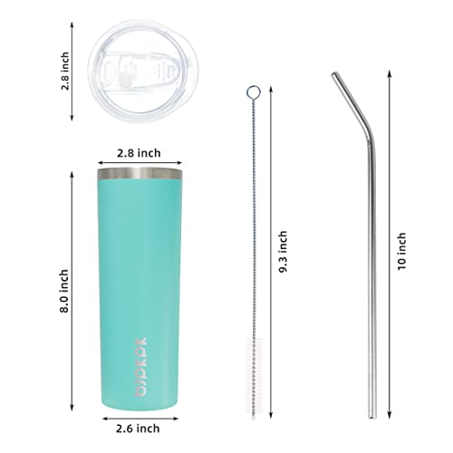 Image of BJPKPK 20 oz Skinny Tumbler with Lid, Stainless Steel Insulated Coffee Cup | Double Wall Vacuum, Keeps Hot /Cold, Thermal Cup, Non-Sweat, Slim Body Fits Car Holder, Straw Included, Turquoise