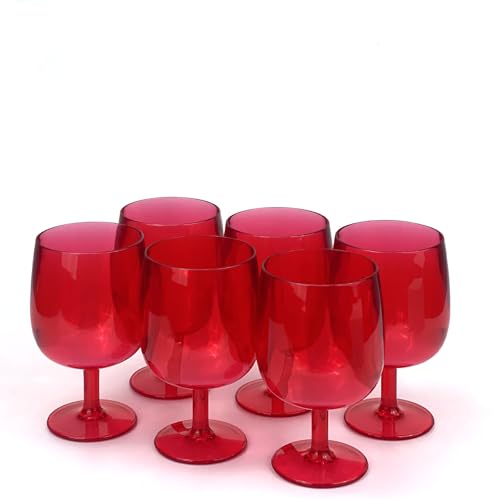 Yalin Juego de 6 vasos apilables irrompibles de plástico acrílico de 12 onzas para vino y agua. (rojo, 12 onzas)