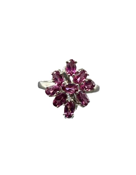 Malaya Garnet Cluster Ring in Sterling Silver, Raspberry Garnet Ring, Pink Garnet Ring, Rhodolite Garnet, Fine Jewelry, Rare Gemstone (9)