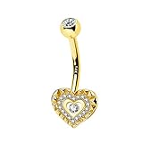 Melighting Belly Bars Button Piercing Ring Jewellery 14K Gold Heart Belly Button Ring Sparkling CZ N