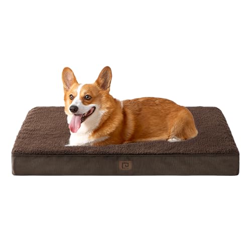 EHEYCIGA Cama Perro Grande Ortopédica, 89x58x8cm Colchon Perro con Espuma De Caja De Huevos, Colchoneta Perro Lavable, Dog Bed, Marrón