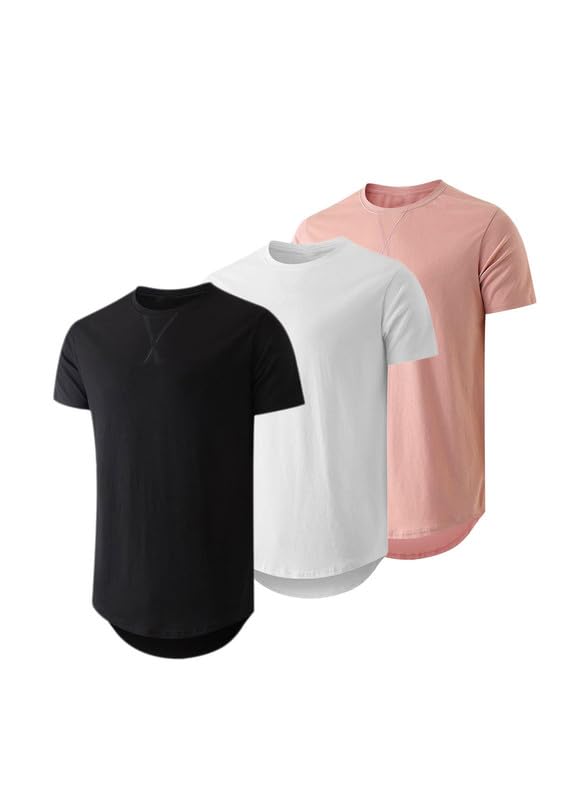 JMIERRMens 3 Pack Cotton Hipster Hip Hop Longline Crewneck T-Shirt