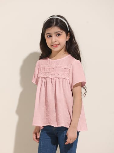Girl Cute Short Sleeve Shirts Casual Chiffon Blouses Flowy Hem Boho Tunic Tops 4-12 Years3