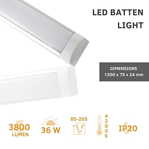 JANDEI, Pack of 5 Integrated LED Luminaire Screens, 36W, 120 cm Long, High Brightness with 4000 Lumens, Neutral White 4200K - Image 2
