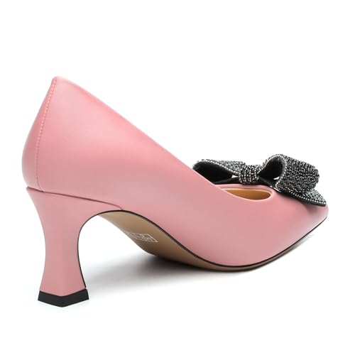 Image of Heels for Women Closed Patent Pointed Toe Bow Pumps Slip on Kitten Low Heels Wedding Party Dress Office Shoes 2.5Inch