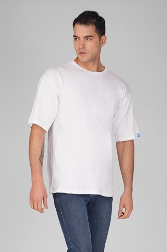 Image of crazymonk Oversized Baggy Fit Drop Shoulder Half Sleeves Round Neck Solid Pure Cotton T-Shirt for Men