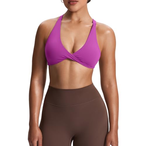 Image of Aoxjox Women's Satara Low Impact Sports Bra | chic front twist, widened cross straps, medium support,breathable fabric, workout fitness yoga crop tank, gym essential