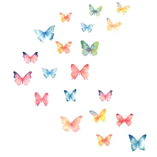 Autocollants muraux papillons aquarelle, lot de 20 papillons sur 3 feuilles 20x30 cm, stickers décoratifs pour chambre d’enfant, salon, salle de bain, salle de jeux,...