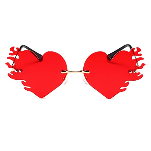 JOVAKIT Fire Heart Shaped Sunglasses for Women Men Vintage Rimless Flame Love Sun Glasses Retro Rave Party Halloween Glasses2