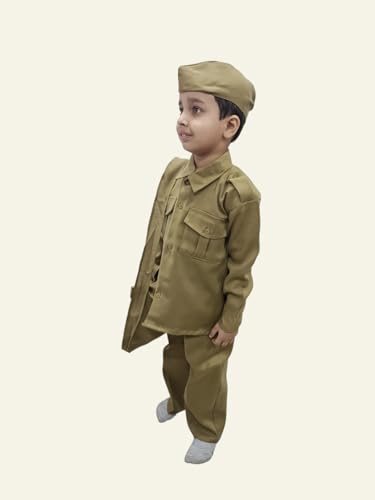 Image of BookMyCostume Indian Postman Dakiya with Classic Khaki Cap and Bag Community Helper Kids Fancy Dress Costume 10-12 years