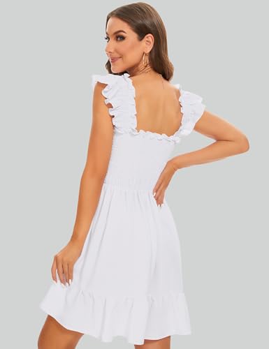 ROYLAMP Women's Smocked Dresses Square Neck Elegant Tiered Boho Ruffle Shoulder Swing Flowy Summer Casual Mini Dress2