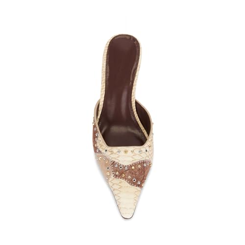Image of DOEYG Women Pointed Toe Bow Heels Mules Slip on Stiletto Heels Sandals Dress Party Wedding Studded Heels Pumps