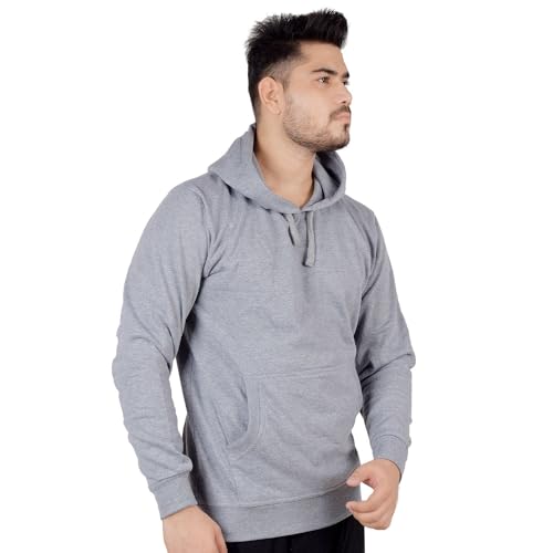 Image of Teemoods Solid Hooded Sweatshirt for Men - Regular Fit Fleece Pullover Hoodie with Front Pocket, Long Sleeve Casual Blouson Top - Black, Navy, and Grey