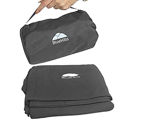 BlueHills Ultra Compact Travel Blanket Pillow in Portable Bag Case Soft 70 X 56 with Strap Backpack Clip Premium Cozy Soft Compact Pack Large Blanket for Airplane Flight Layover Grey - Gray C002