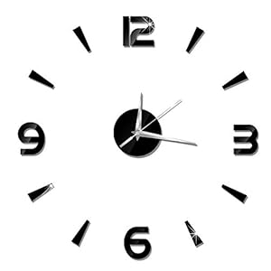 Wanduhr Aufkleber, 3D Wanduhr, moderne Stumm DIY rahmenlose große Wanduhr für Wohnzimmer Home Office Room Decor(schwarz)