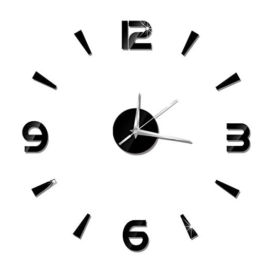 Pwshymi 3 D Frameless Wall Clock Stickers, 1 mm Acrylic Mirror Watch Decor DIY Clock Wall Modern