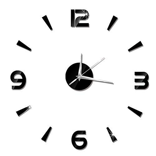 Wanduhr Aufkleber, 3D Wanduhr, moderne Stumm DIY rahmenlose große Wanduhr für Wohnzimmer Home Office Room Decor(schwarz)