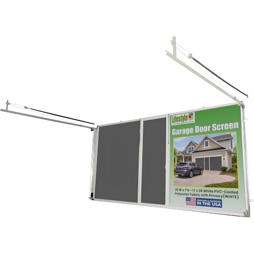 Lifestyle Screens Garage Door Screen – 17x20 White PVC-Coated Polyester Fabric with Privacy & Pet-Resistant Mesh, Spring-Loaded Counterbalance, Easy Entry, Versatile Living Space (White, 16'W x 7'H)