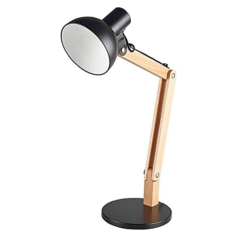 Trueshopping Black Metal & Wood Table Desk Lamp - Stylish Modern Bedside Lamp with Adjustable Swing Arm Design | Ideal Home Office Study Desk Lamp or Reading Light Cover