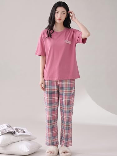 Image of Celary Women's Cotton Blend Printed Night Suit Set||Soft & Breathable Short Sleeve Top & Ethnic Print Pyjama Set||Also Available in Plus Size||Korean Night Suit||Comfortable Home Wear & Sleepwear