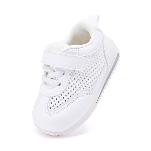 BMCiTYBM Baby Walking Shoes Boy Girl Breathable Mesh Tennis Sneakers Infant First Walker Shoes 6 9 12 18 24 Months White Size 12-18 Months Infant