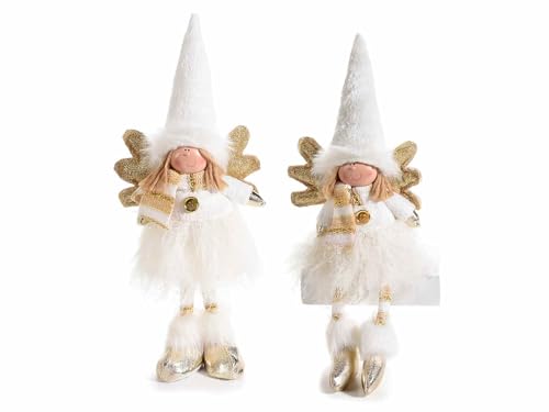 Gruppo Maruccia - Angioletti Natalizi da Appoggiare in Pelo Bianco e Oro -Addobbi per Casa, Negozi, Vetrine - Set da 2