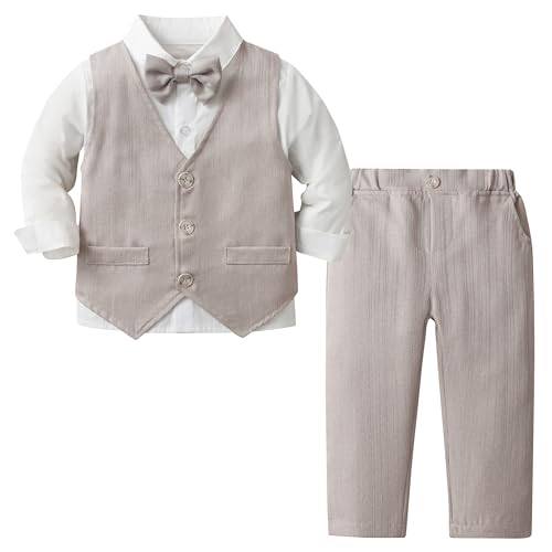 Image of Volunboy Toddler Suit Boys Formal Wedding Guest Dress Outfit | graduation dress clothes, gentleman ring bearer bowtie outfit, back-to-school pants set, birthday photoshoot dressy outfit
