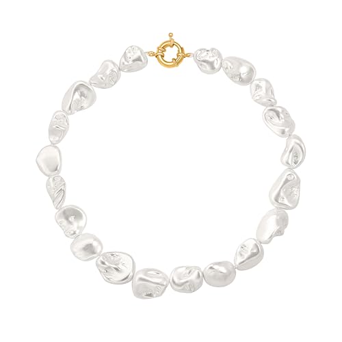 Seashell Pearl Necklace Single-Strand Handmade Beaded Necklaces for Ladies Dainty Faux Pearl Wedding Jewelry for Brides 18”