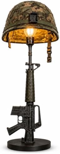 Tactical Rifle & Helmet Table Lamp, Trigger-Style Switch and Warm Ambient Light for Desks and Man Caves