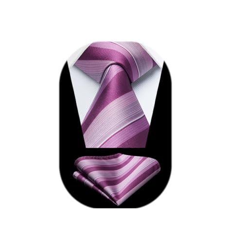 Image of HISDERN Mens Striped Ties Classic Silk Woven Tie and Pocket Square Set Formal Business Necktie Handkerchief for Wedding