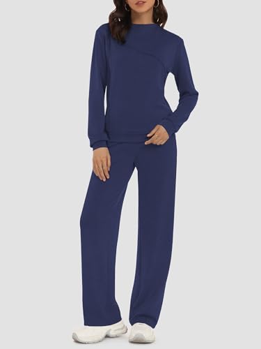 Women's 2 Piece Lounge Set Trendy Boat Neck Sweatshirt Wide Leg Pants Casual Outfits Travel Tracksuit Sets2