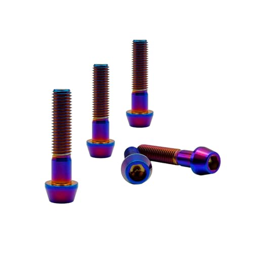 Image of RISON Titanium Bolts Ti Bolt M8*1.25 * 30 Hex Tapered Socket Head 5Pcs Burnt Blue Titanium Hex Tapered Head Bolt Screw for Bike stem