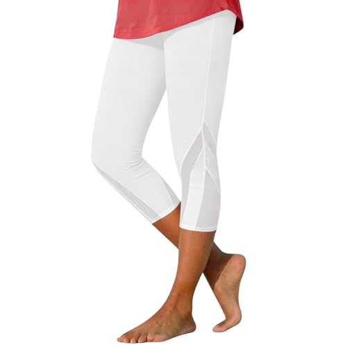 Leggings deportivos para mujer 3/4, pantalones de yoga 7/8, pantalones cortos de verano, corsario liso, leggings cortos | cintura alta, expandible, inserciones de malla, corte ajustado, longitud