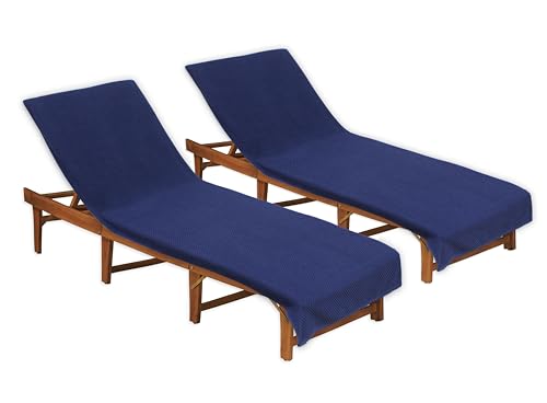 COTTON CRAFT Pool Lounge Chair Cover - 2 Pack Euro Spa Waffle Weave - Navy