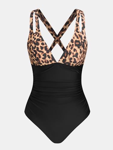 Image of CUPSHE Women's One Piece Swimsuit Tummy Control Deep V Neck Double Straps Crisscross Back Tie Bathing Suit