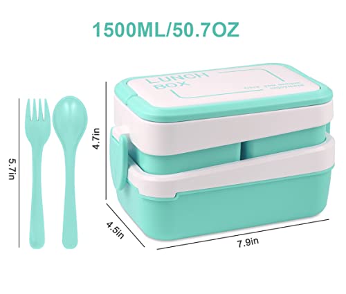 Iteryn Stackable Bento Lunch Box, Bento Box With Handle For Meal Prep, 2 Layer 3 Compartment Lunch Containers, Leak Proof, Microwave Safe #TOP4