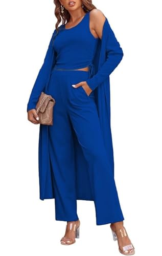 Image of Ladies 3 Piece Long Sleeve Soft Set Hide Belly Fat Formal Sweatsuit Open Front Casual Cardigan