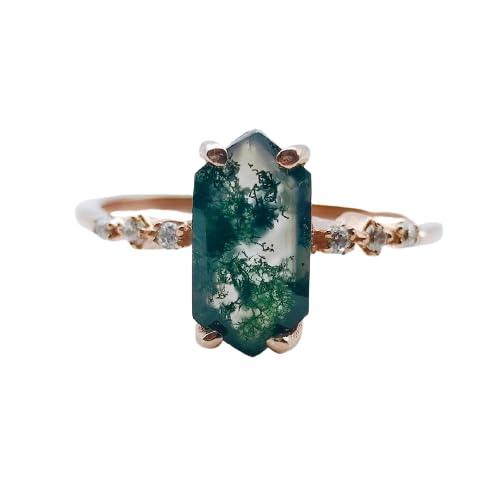 HandmadeRareCollectionm1.5ct Oval Natural Green Moss Agate Engagement Ring Rose Gold Cluster Aquatic Agate Promise Ring Marquise Cut CZ Diamond Woman Wedding Ring