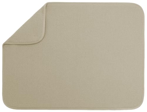 Image of S&T INC. Dish Drying Mat XL, 18 inch x 24 inch, Absorbent Microfiber Kitchen Counter Mat, Dish Drying Pad for Dishes, Utensils, Pots and Pans, Extra Large, Pure Cashmere