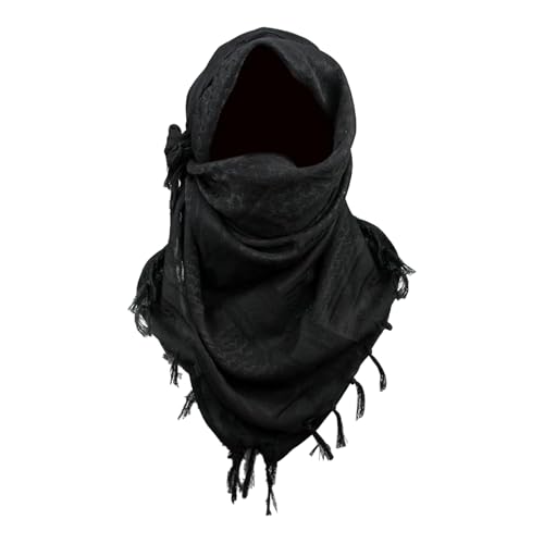 LOOGU Shemagh Tactical Scarf Arab Wrap with Tassel Military Head Neck Scarf for Men and Women All-Season Desert Hunting Gear for Outdoor Adventures and Casual Wear (Black)