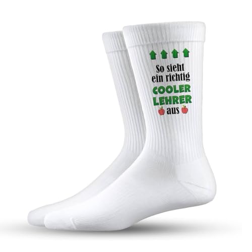 Tassenbrennerei Socken lustige Socken mit Spruch So sieht ein richtig cooler Lehrer aus Geschenk Lehrer Geschenkidee (Schwarz/42)