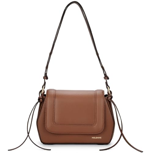 Image of molshine Genuine Leather Shoulder Bag Women's,Small Flap Crossbody Bag for Women with Adjustable Strap DLK0022 (Caramel Brown)
