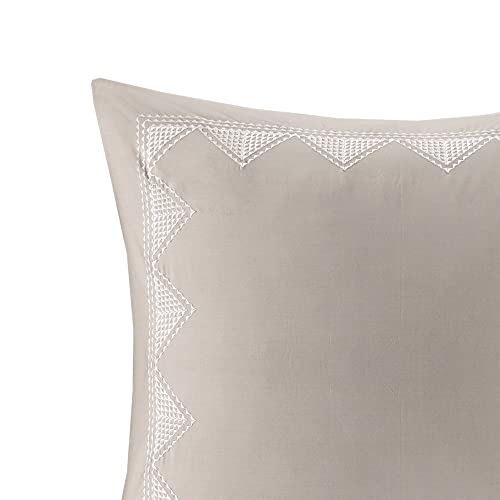 Image of INK+IVY Single 100% Cotton Euro Sham - European Square Decorative Pillow Cover, Hidden Zipper Closure (Pillow Insert NOT Included), Isla, Geometric Taupe, 26 inchx26 inch